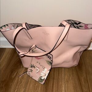kate spade Pink Leather Tote with Floral-Trim Pouch